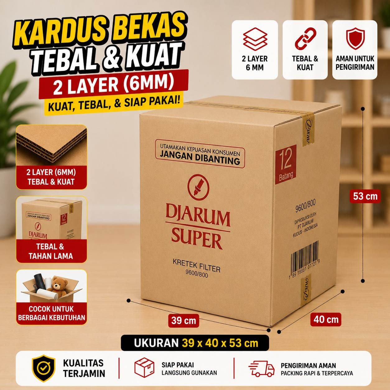 Kardus Bekas Besar Packing Pindahan 39x40x53 Double  Layer