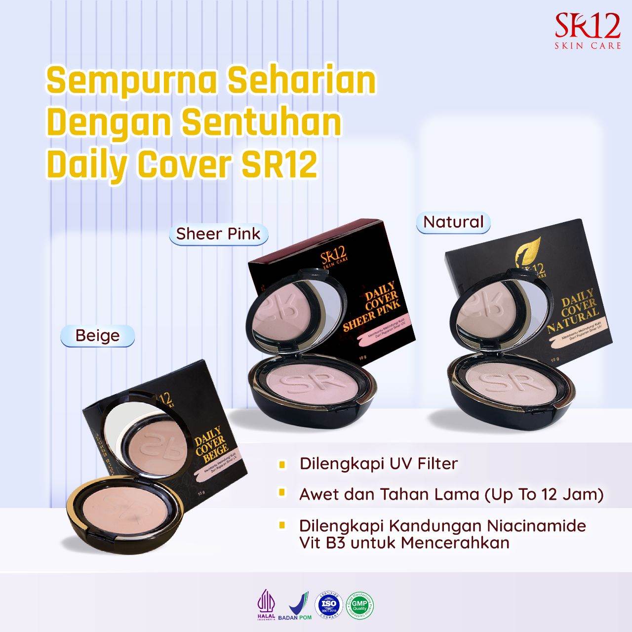 Bedak Daily Cover SR12 Padat (Natural Beige SheerPink) & Tabur Loose Powder Matte Cover Natural Tutupi Bekas Jerawat Flek Hitam