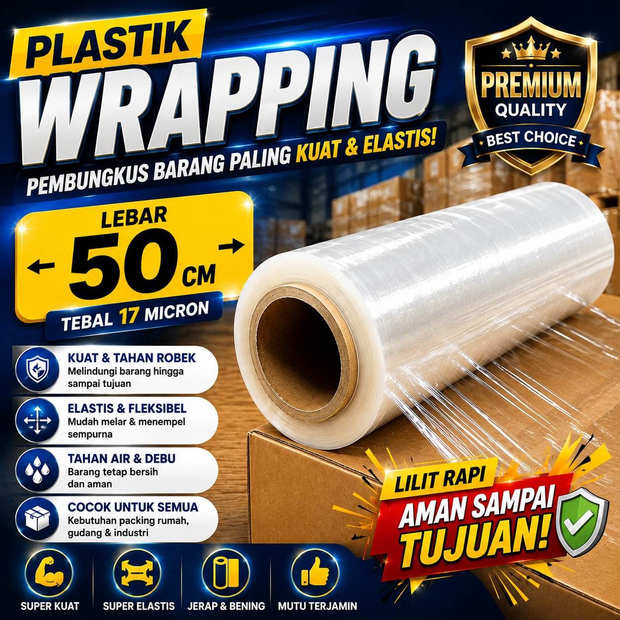 Plastik Wraping Stretch Film 50 Cm Bening Tebal Clear Premium