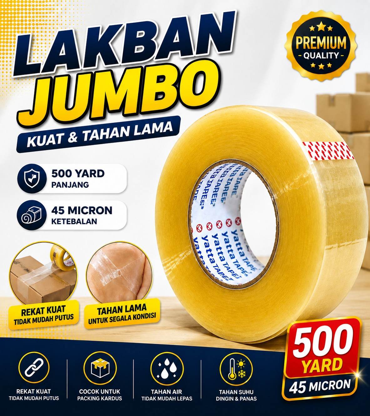 Lakban Jumbo 500 Yard Bening