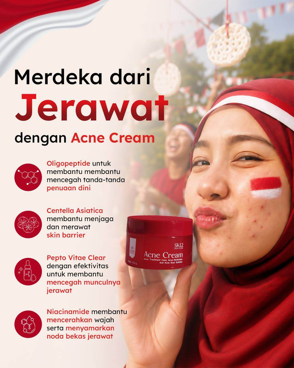 Acne Series_SR12 (Acne Cream / Acne Totol / Acne Toner / Toner BHA) Bebas Jerawat dalam 14 Hari Kempes Mencerahkan Antioksidan