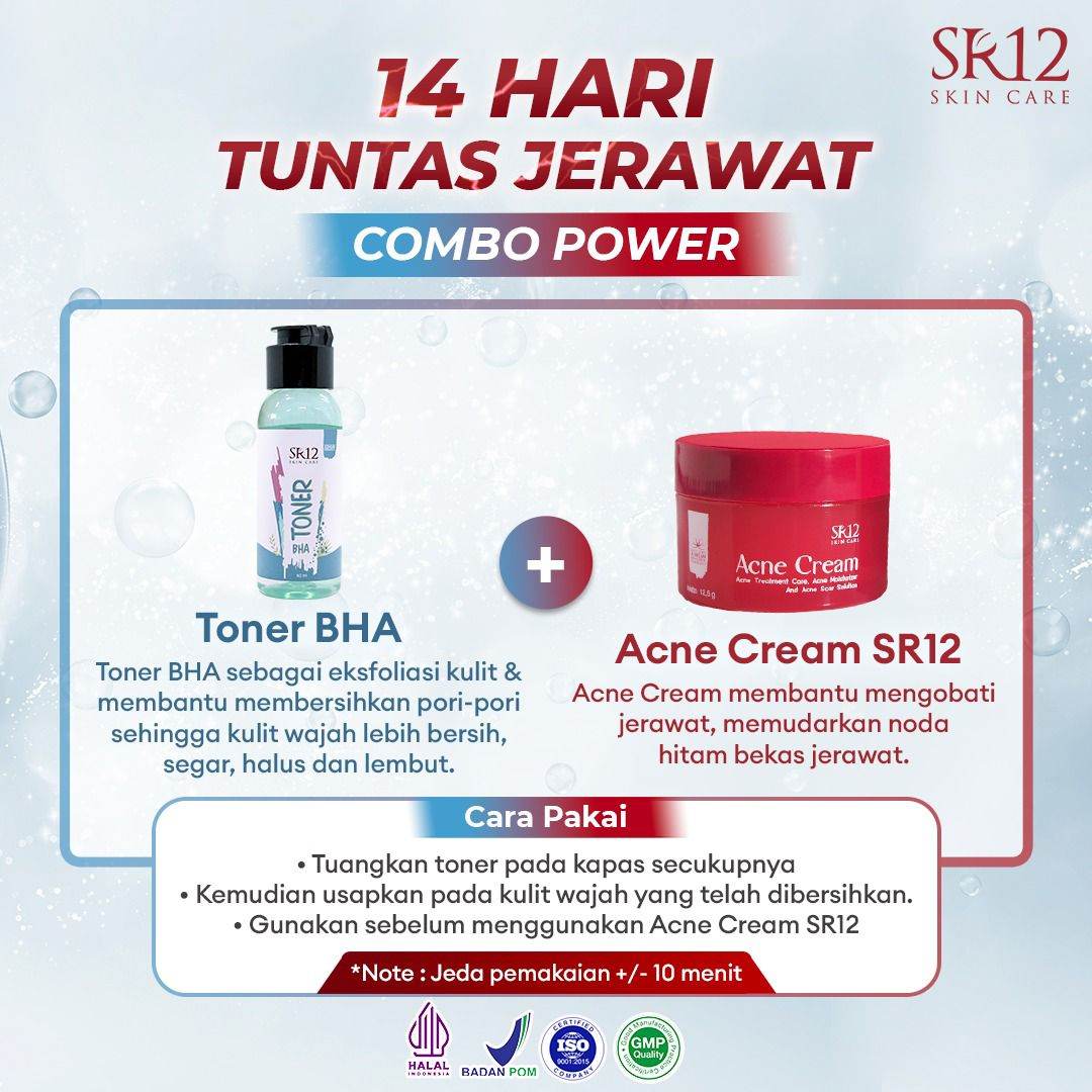 Acne Series_SR12 (Acne Cream / Acne Totol / Acne Toner / Toner BHA) Bebas Jerawat dalam 14 Hari Kempes Mencerahkan Antioksidan