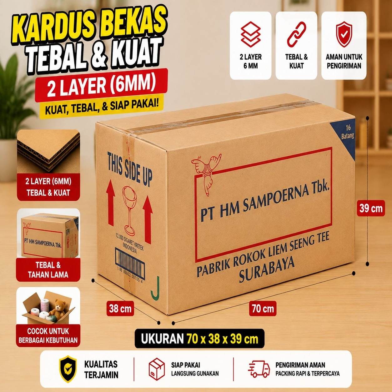 Kardus Bekas Besar Packing Pindahan 70x38x39 Double Layer