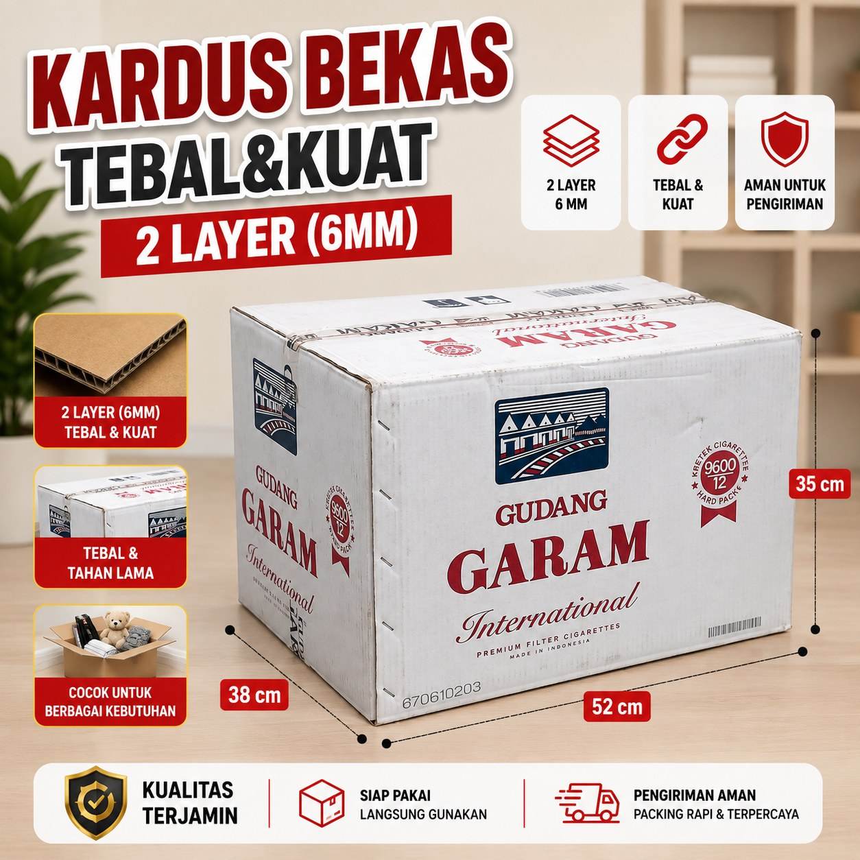 Kardus Bekas Besar Packing Pindahan 52x38x35 Double Layer