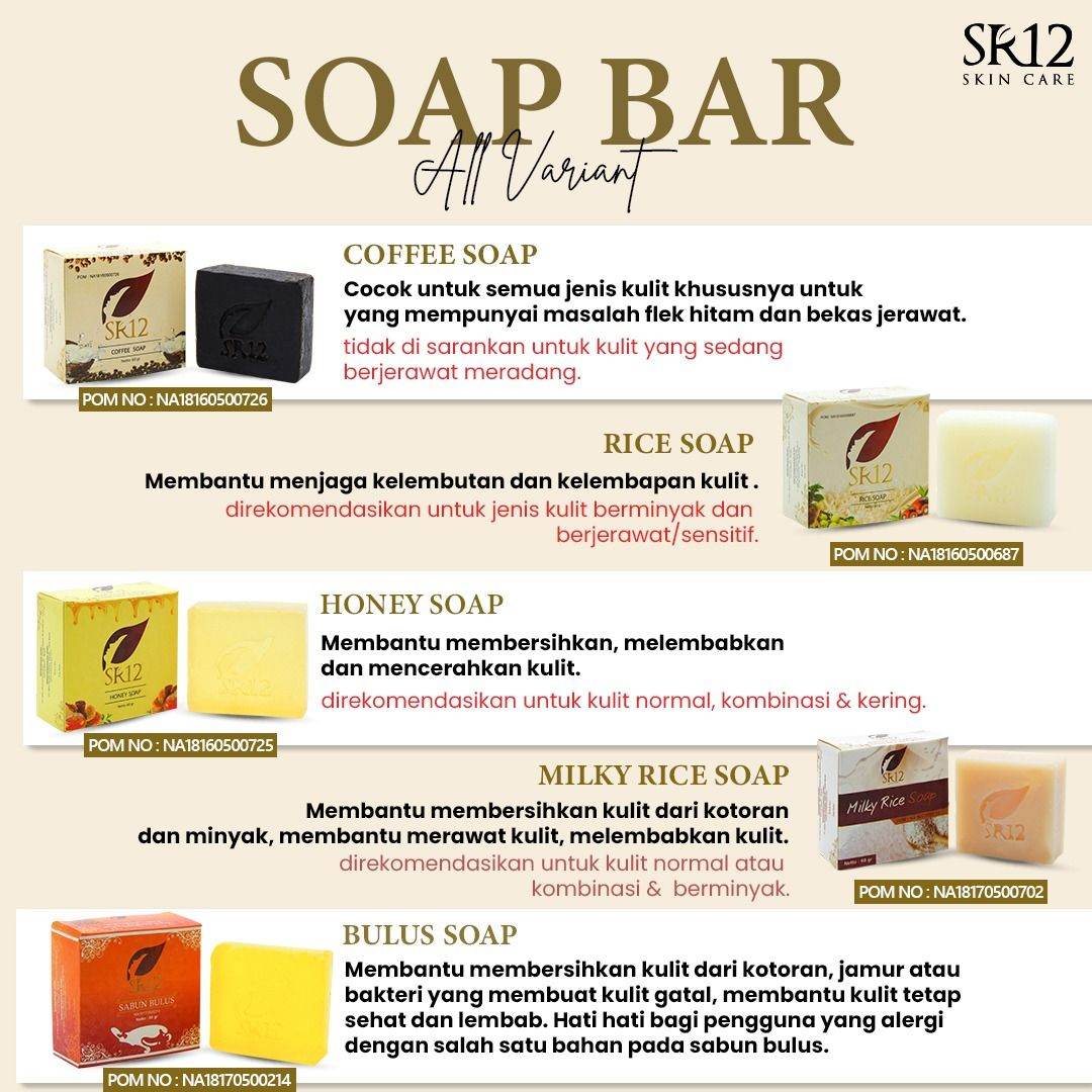 Sabun Batang SR12 Series (Coffee / Honey / Rice / Bulus / DNA SAlmon)
