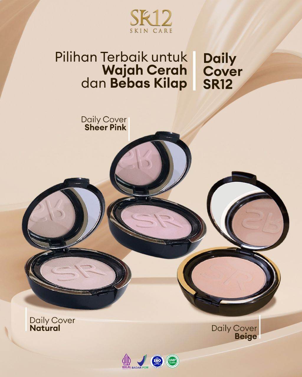 Bedak Daily Cover SR12 Padat (Natural Beige SheerPink) & Tabur Loose Powder Matte Cover Natural Tutupi Bekas Jerawat Flek Hitam