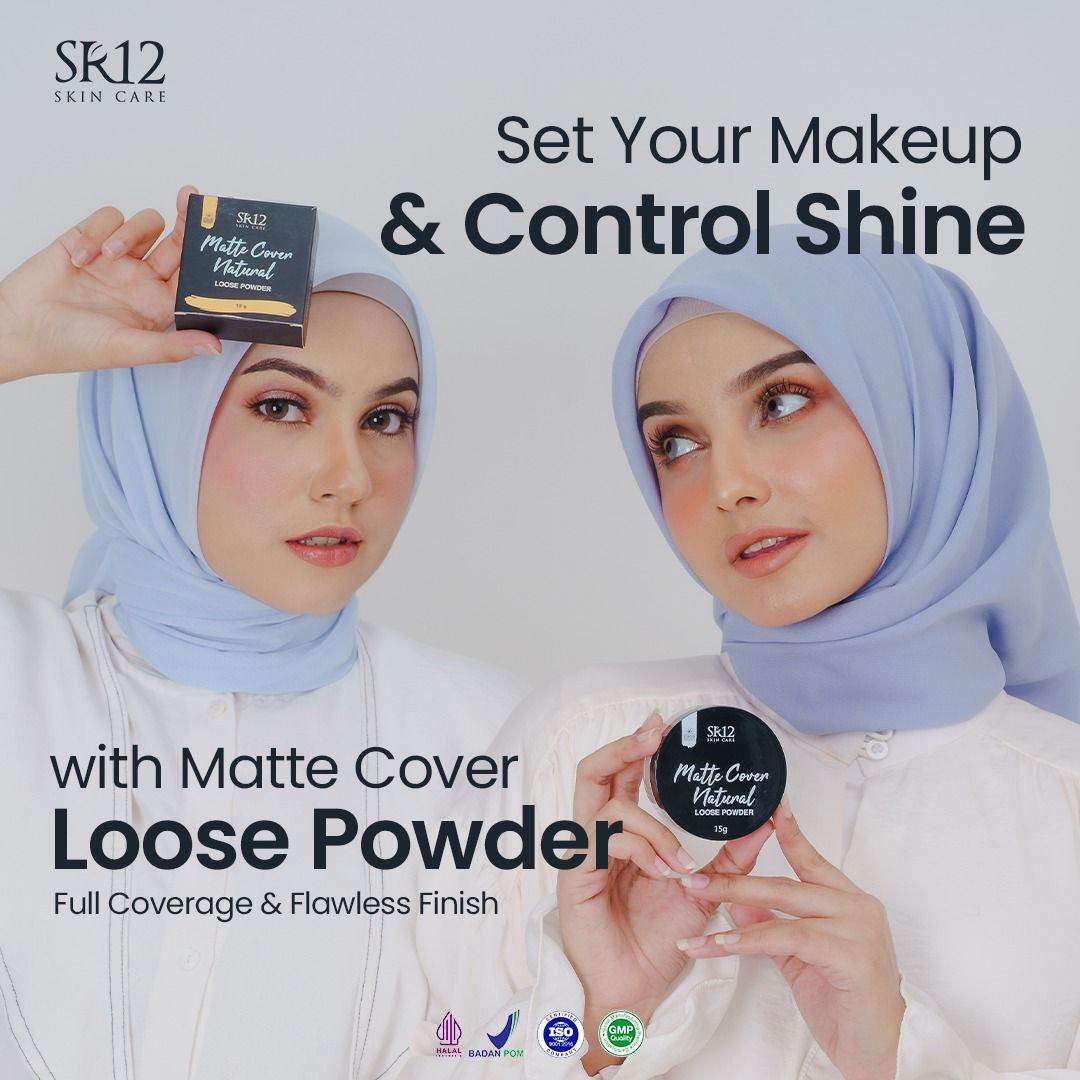 Bedak Daily Cover SR12 Padat (Natural Beige SheerPink) & Tabur Loose Powder Matte Cover Natural Tutupi Bekas Jerawat Flek Hitam