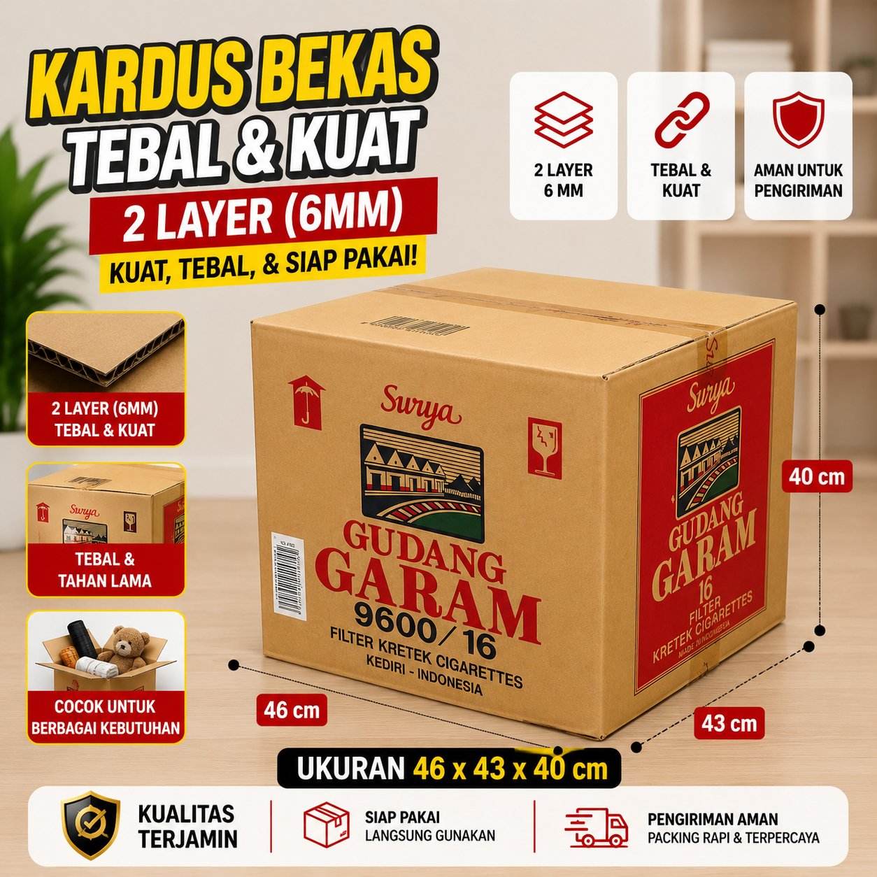 Kardus Bekas Besar Packing Pindahan 45x43x40 Double Layer