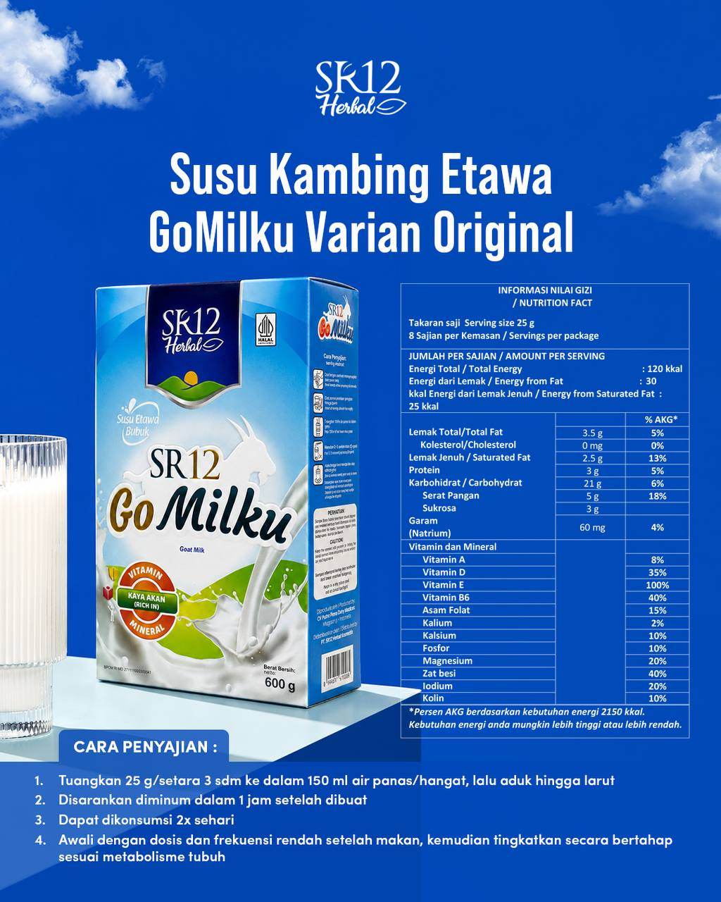 Gomilku SR12 Sachet Original, Strawberi, Cokelat Susu Kambing Etawa Susu Lansia Menjaga Kesehatan Tulang