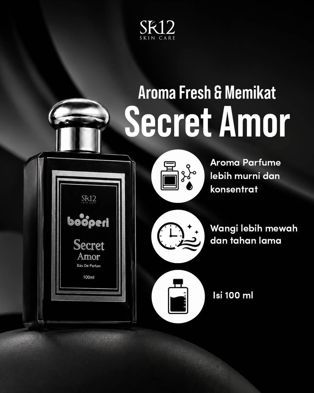 Booperi Parfum SR12 Series 12 jam (Fantasy / Misteriosa / Vanilla Romance / Secret Amor / Velvet Oud / Cherry Pop / Tea Blush)