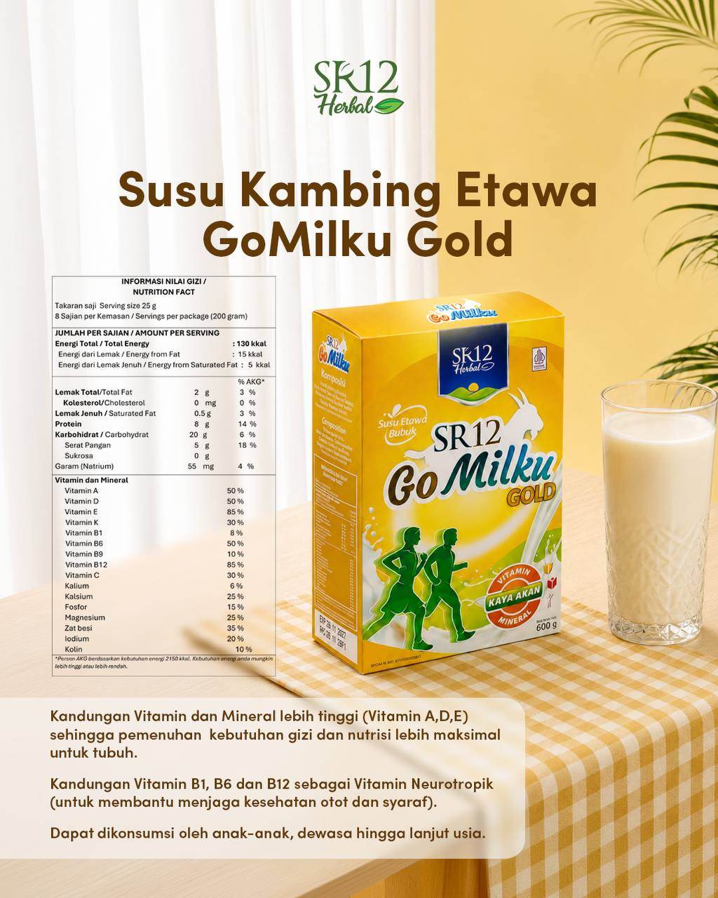 Gomilku Gold SR12 Susu Kambing Etawa Susu Lansia Menjaga Kesehatan Tulang