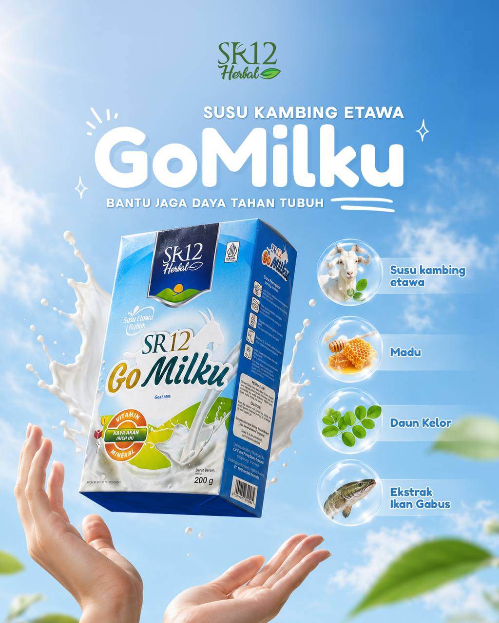 Gomilku SR12 Sachet Original, Strawberi, Cokelat Susu Kambing Etawa Susu Lansia Menjaga Kesehatan Tulang