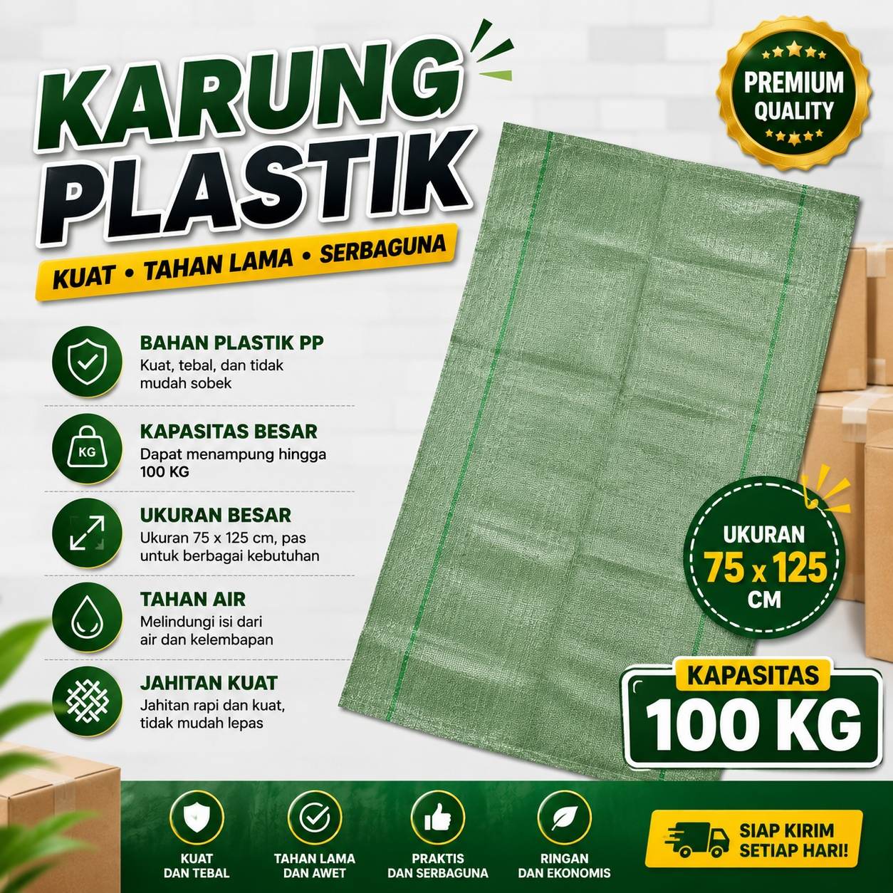 Karung Plastik Serbaguna 75 x 125 cm Kapasitas 100 Kg Tahan Air Lembab