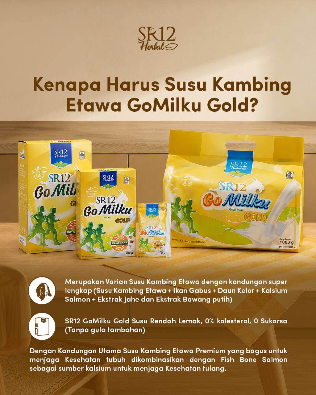 Gomilku Gold SR12 Susu Kambing Etawa Susu Lansia Menjaga Kesehatan Tulang