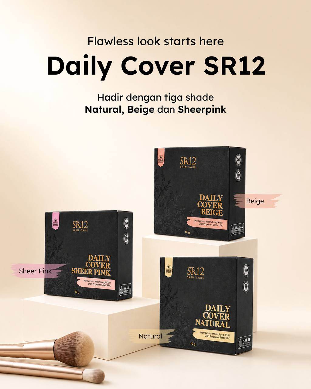 Bedak Daily Cover SR12 Padat (Natural Beige SheerPink) & Tabur Loose Powder Matte Cover Natural Tutupi Bekas Jerawat Flek Hitam