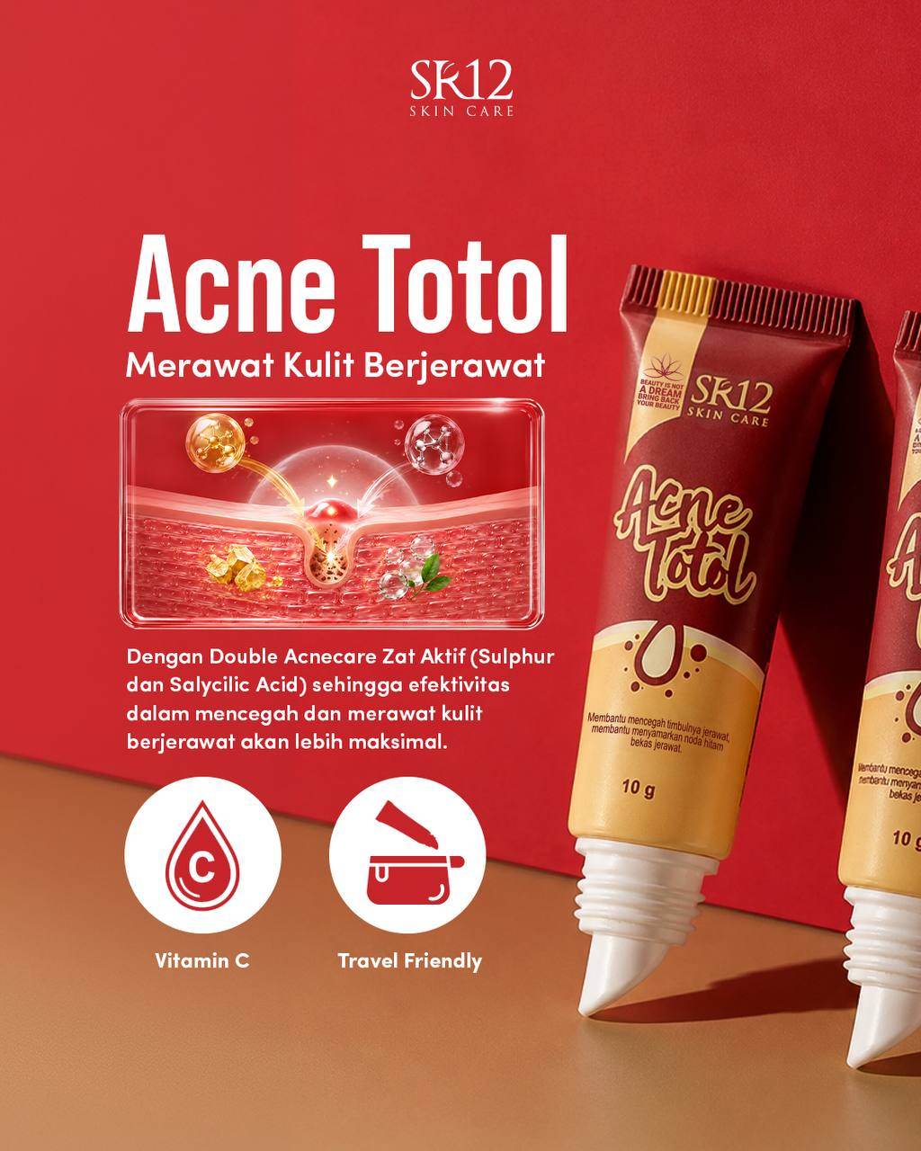 Acne Series_SR12 (Acne Cream / Acne Totol / Acne Toner / Toner BHA) Bebas Jerawat dalam 14 Hari Kempes Mencerahkan Antioksidan