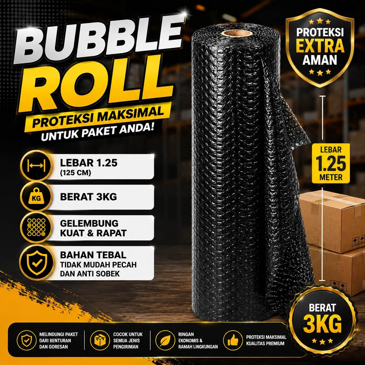 BUBBLE WRAP ROLL MURAH 50m x 125cm Hitam 3 Kg