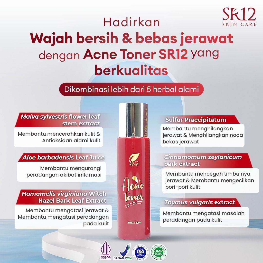 Acne Series_SR12 (Acne Cream / Acne Totol / Acne Toner / Toner BHA) Bebas Jerawat dalam 14 Hari Kempes Mencerahkan Antioksidan