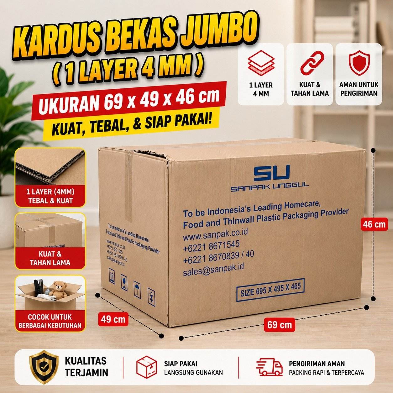 Kardus Bekas Besar Packing Pindahan 69x49x46 Single Layer