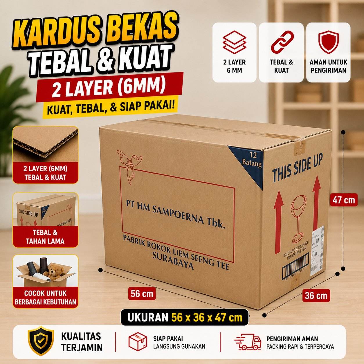 Kardus Bekas Besar Packing Pindahan 56x34x47 Double Layer
