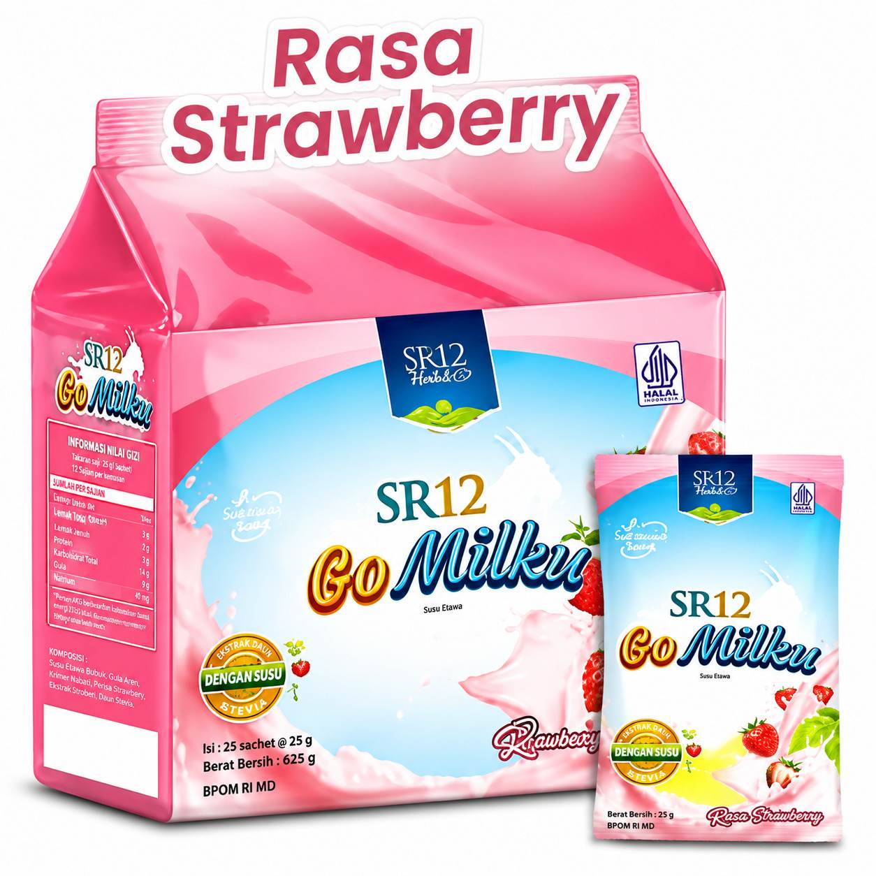 Gomilku SR12 Sachet Original, Strawberi, Cokelat Susu Kambing Etawa Susu Lansia Menjaga Kesehatan Tulang