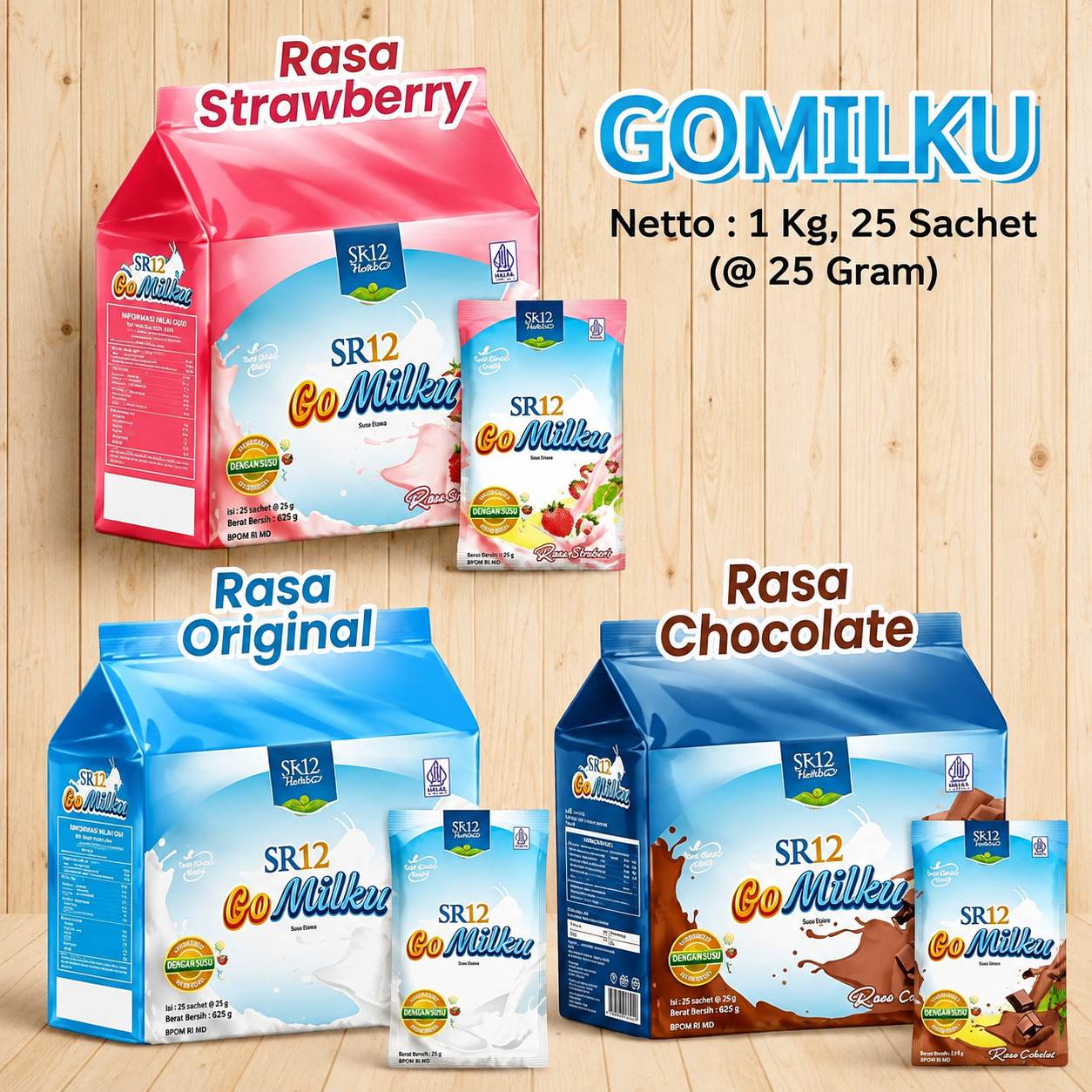 Gomilku SR12 Sachet Original, Strawberi, Cokelat Susu Kambing Etawa Susu Lansia Menjaga Kesehatan Tulang