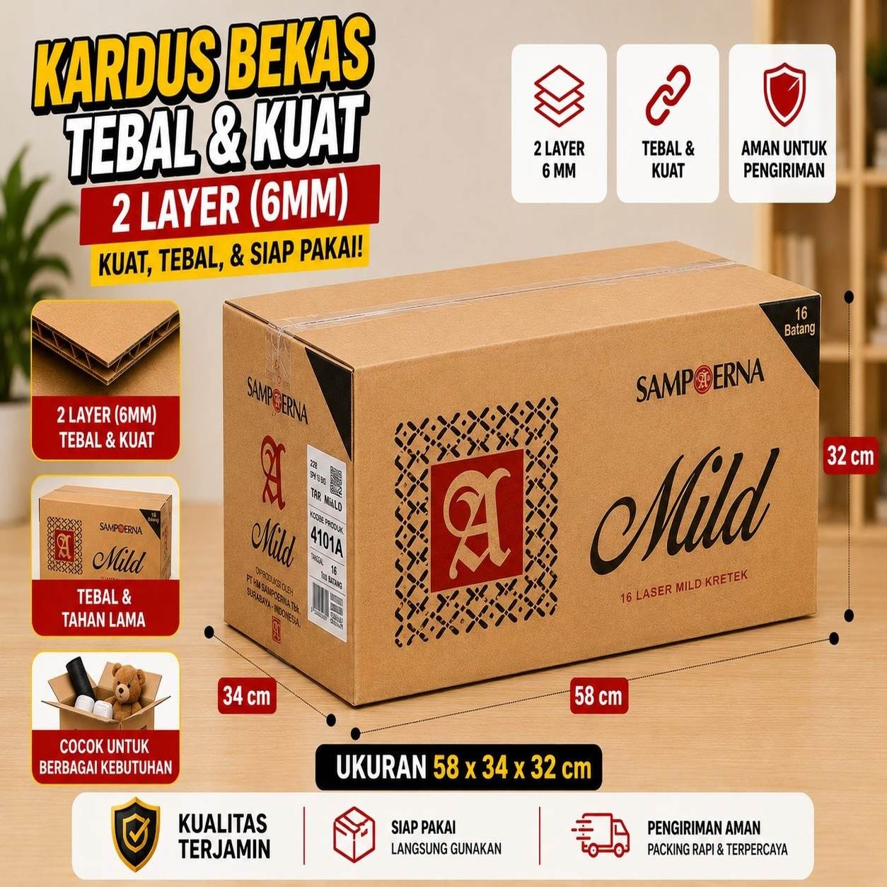Kardus Bekas Besar Packing Pindahan 58x34x32 Double  Layer