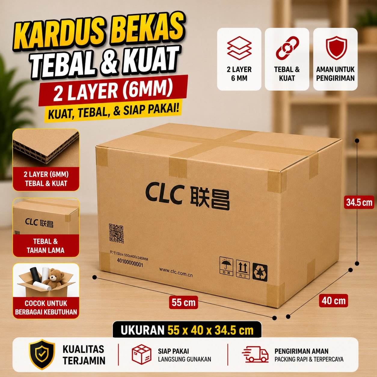 Kardus Bekas Besar Packing Pindahan 55x40x34.5 Double Layer