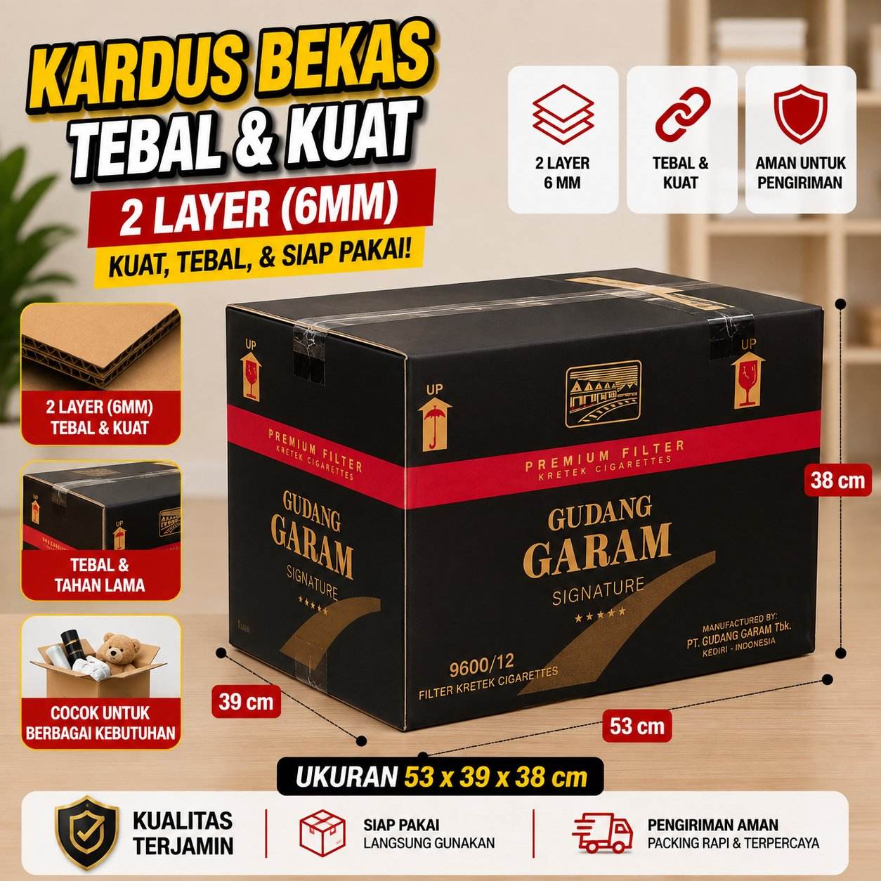 Kardus Bekas Besar Packing Pindahan 53x39x38 Double Layer