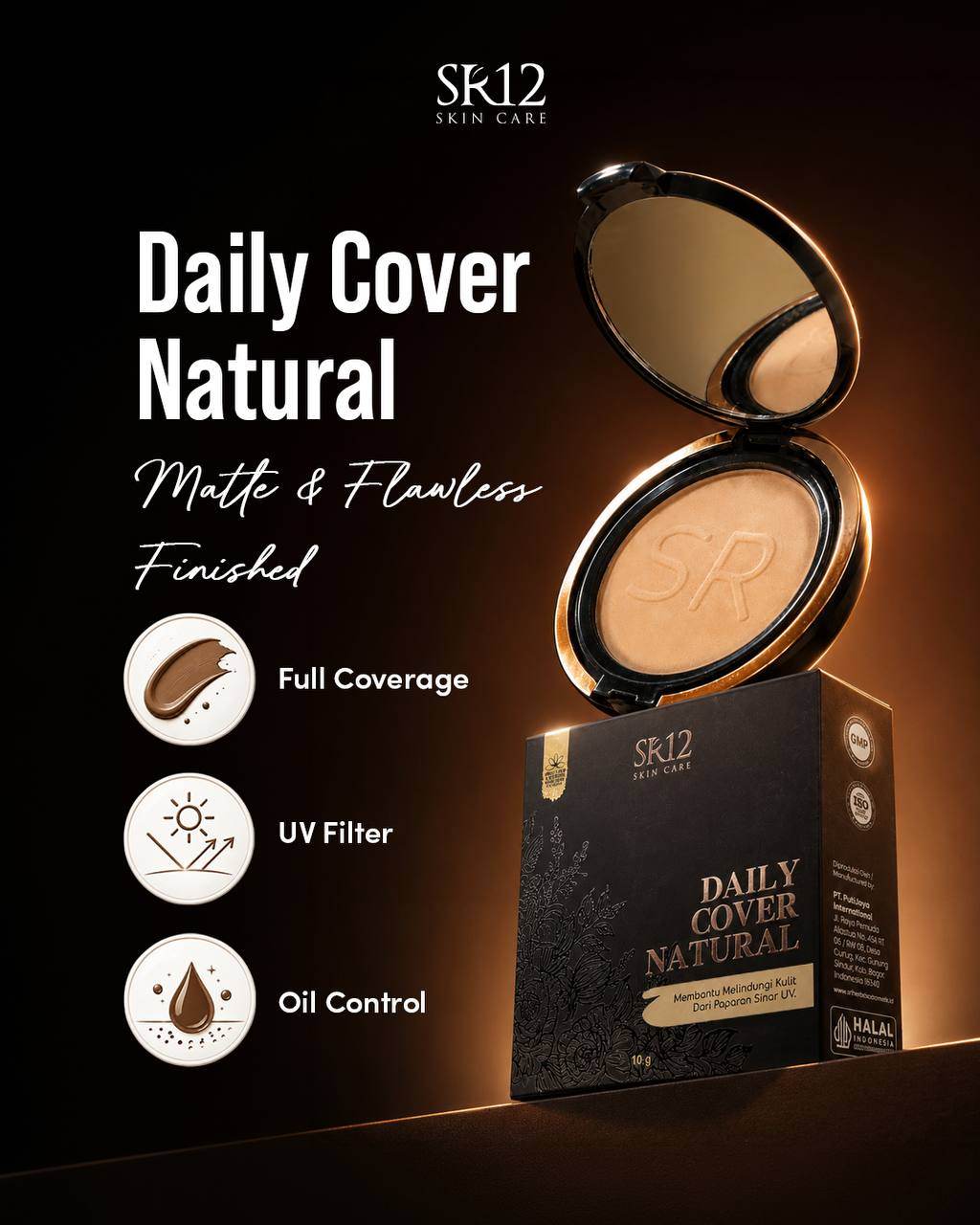 Bedak Daily Cover SR12 Padat (Natural Beige SheerPink) & Tabur Loose Powder Matte Cover Natural Tutupi Bekas Jerawat Flek Hitam